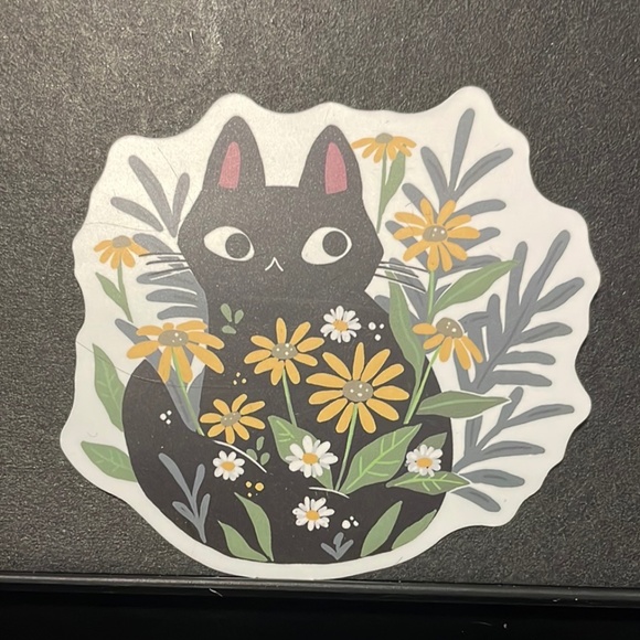 BLACK CAT  IN FLOWERS STICKER - Picture 1 of 1